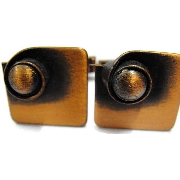 Modernist Copper Cufflinks Square Shirt Accessories Wedding Vintage Pat Pend - Picture 2 of 10